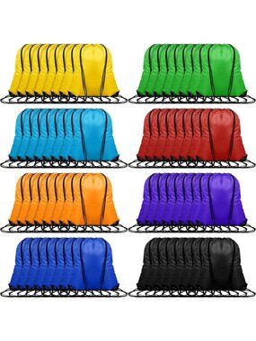 120 Pcs Drawstring Backpack Set, 8 Color Nylon Gym Bags for Sports & Travel